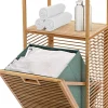 Panier à Linge en Bambou, Étagère Résistant à la Corrosion et aux Mites, Idéal pour Salle de Bain, Chambre, Balcon, Marron et Vert