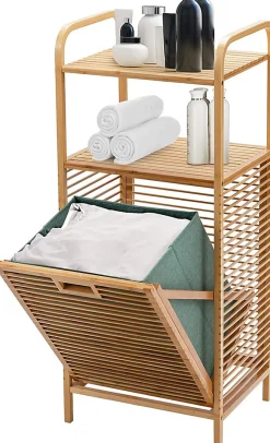 Panier à Linge en Bambou, Étagère Résistant à la Corrosion et aux Mites, Idéal pour Salle de Bain, Chambre, Balcon, Marron et Vert