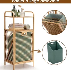 Panier à Linge en Bambou, Étagère Résistant à la Corrosion et aux Mites, Idéal pour Salle de Bain, Chambre, Balcon, Marron et Vert