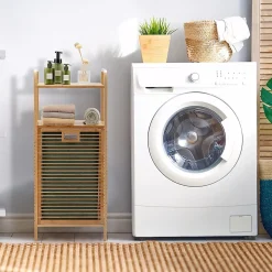 Panier à Linge en Bambou, Étagère Résistant à la Corrosion et aux Mites, Idéal pour Salle de Bain, Chambre, Balcon, Marron et Vert
