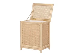 Panier à linge en rotin finition cannage avec couvercle - L. 45 x P. 33 x H. 56 cm - Naturel - CALYMA
