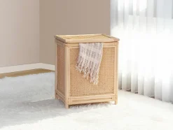 Panier à linge en rotin finition cannage avec couvercle - L. 45 x P. 33 x H. 56 cm - Naturel - CALYMA