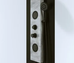 panneau de douche avec robinets noirs, 3 Fonctions en Effect Pierre gris, pommeau douche, douche à main, gets hydromassage