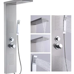 Panneau de douche Chromé en Laiton 4 en 1 Colonne de Douche Hydromassante Murale Système de Douche Multifonctionnel