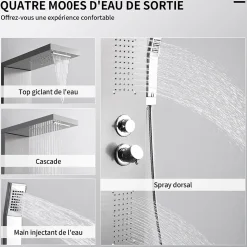 Panneau de douche Chromé en Laiton 4 en 1 Colonne de Douche Hydromassante Murale Système de Douche Multifonctionnel