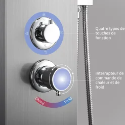 Panneau de douche Chromé en Laiton 4 en 1 Colonne de Douche Hydromassante Murale Système de Douche Multifonctionnel