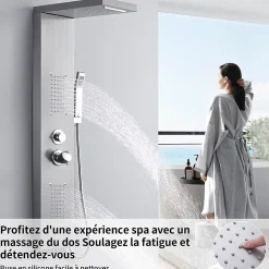 Panneau de douche Chromé en Laiton 4 en 1 Colonne de Douche Hydromassante Murale Système de Douche Multifonctionnel