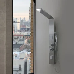 Panneau De Douche Hydromassante En Acier Chromé Avec Design Carré