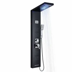 Panneau de douche mural en Noir Mat - Lumière LED