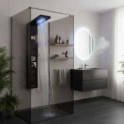 Panneau de douche mural en Noir Mat - Lumière LED