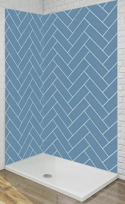 Panneau mural Alu Douche Salle de Bain CHEVRON BLEU MAT DROITE 120 cm x 210 cm