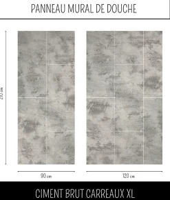 Panneau mural Alu Douche Salle de Bain CIMENT BRUT MAT CARREAUX XL 120 cm x 210 cm