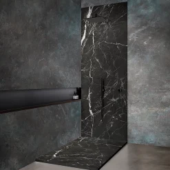 Panneau mural de douche resine effet marbre noir 250x100 cm Natte d'etancheite periferique integree
