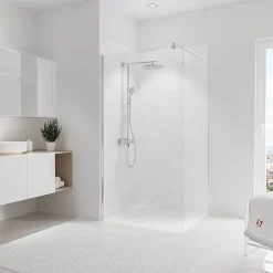 Panneau mural de salle de bains l.100 x H.210 cm, effet marbre blanc mat, Schulte DécoDesign