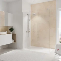 Panneau mural de salle de bains l.150 x H.255 cm, effet pierre beige, Schulte DecoDesign