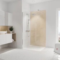 Panneau mural de salle de bains l.100 x H.210 cm, effet pierre beige, Schulte DecoDesign
