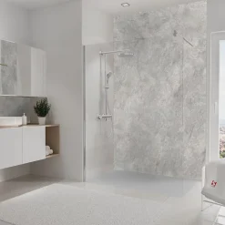 Panneau mural de salle de bains l.100 x H.255 cm, effet pierre gris et argenté , Schulte DécoDesign Softtouch