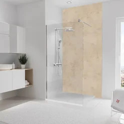 Panneau mural de salle de bain l.125 x H.255 cm, travertin beige, Schulte DécoDesign