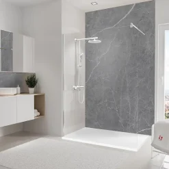 Panneau mural de salle de bain l.150 x H.255 cm, marbre gris, Schulte DécoDesign