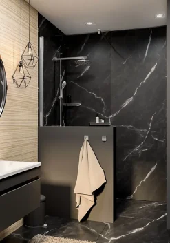 Panneau mural de salle de bains l.100 x H.210 cm, effet marbre de carrare noir mat, Schulte Décodesign Softtouch vendu par 2