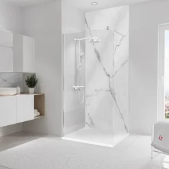 Panneau mural de salle de bains l.100 x H.255 cm, effet marbre de Carrare blanc brillant, Schulte DécoDesign Brio