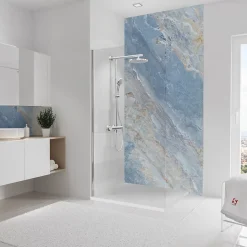 Panneau mural de salle de bains l.100 x H.210 cm, effet marbre bleu, Schulte DécoDesign Softtouch