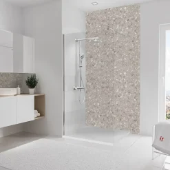 Panneau mural de salle de bains l.100 x H.210 cm, effet terrazzo greige, Schulte DécoDesign décor