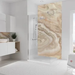 Panneau mural de salle de bains l.100 x H.210 cm, effet marbre beige, Schulte DécoDesign Softtouch