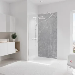 Panneau mural de salle de bain l.100 x H.210 cm, marbre gris, Schulte DécoDesign