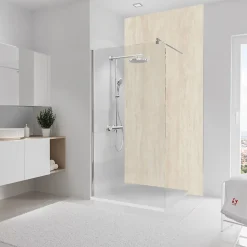 Panneau mural de salle de bain l.125 x H.255 cm, pierre calcaire, Schulte DécoDesign