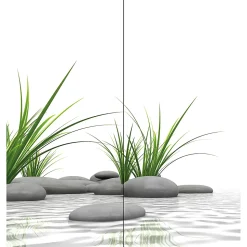 Panneau mural de salle de bains l.90 x H.210 cm, pierres zen et herbes en angle, Schulte Décodesign photo vendu par 2