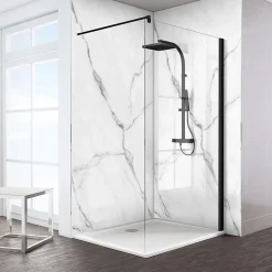 Panneau mural de salle de bains l.100 x H.210 cm, effet marbre de Carrare blanc brillant, Schulte Décodesign Brio