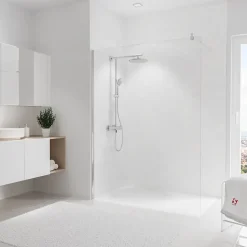 Panneau mural de salle de bains l.150 x H.255 cm, effet marbre blanc mat, Schulte DécoDesign