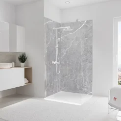 Panneau mural de salle de bain l.100 x H.210 cm, marbre gris, Schulte Décodesign vendu par 2