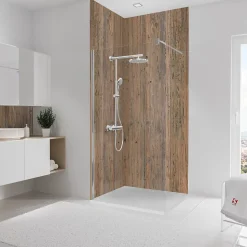 Panneau mural de salle de bains l.100x255 cm, décor bois, Schulte Décodesign vendu par 2