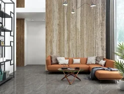 Panneau 2500x1200x25 mm en véritable Travertin strié sur composite à chants nus