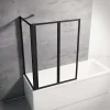Pare baignoire à coller 2 volets + paroi de retour fixe, 89 x 70 x 120 cm, verre transparent, profilé noir, Schulte