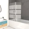 Pare baignoire + volet pivotant 130x105- Profile aluminium chrome et verre transparent bande depolie