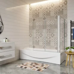 Pare baignoire 2 volet pliante et pivotant chrome - L.100+80 x H.140 cm en 6mm verre anticalcaire