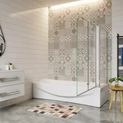Pare baignoire 2 volet pliante et pivotant chrome - L.100+80 x H.140 cm en 6mm verre anticalcaire
