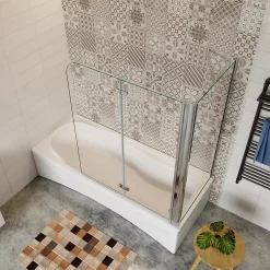 Pare baignoire 2 volet pliante et pivotant chrome - L.100+80 x H.140 cm en 6mm verre anticalcaire
