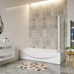 Pare baignoire 2 volet pliante et pivotant chrome - L.100+70 x H.140 cm en 6mm verre anticalcaire
