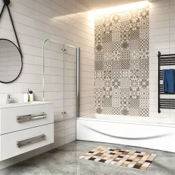Pare baignoire 2 volet pliante et pivotant chrome - L.110 x H.140 cm en 6mm verre anticalcaire