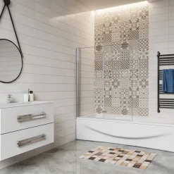 Pare baignoire 2 volet pliante et pivotant chrome - L.100 x H.140 cm en 6mm verre anticalcaire