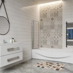 Pare baignoire 2 volet pliante et pivotant chrome - L.100 x H.140 cm en 6mm verre anticalcaire