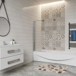 Pare baignoire 2 volet pliante et pivotant chrome - L.100 x H.140 cm en 6mm verre anticalcaire