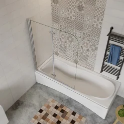 Pare baignoire 2 volet pliante et pivotant chrome - L.90 x H.140 cm en 6mm verre anticalcaire