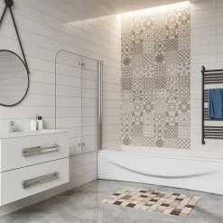 Pare baignoire 2 volet pliante et pivotant chrome - L.90 x H.140 cm en 6mm verre anticalcaire