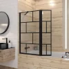 Pare baignoire avec volet pivotant - profile noir mat - 130x104 (HxL) - verre 5mm sérigraphié