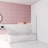 Pare baignoire Blanc mat au angle arrondis pivotant à 180 degrés,L70xH130cm,4mm verre trempé, style industriel